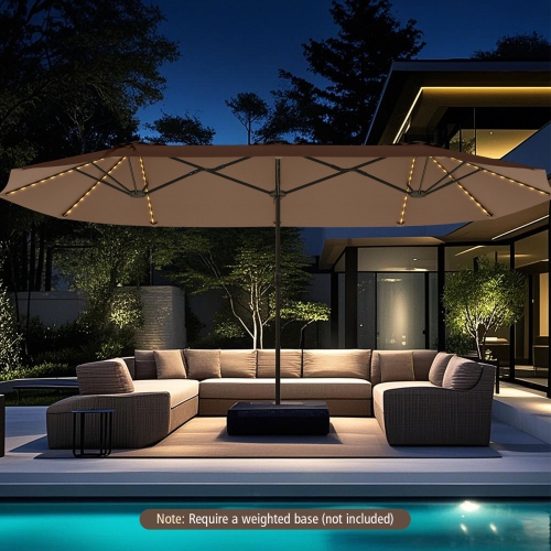 Très grand parasol patio 15,5 pi Costway, lampes solaires LED et 12 nervures robustes Beige/Orange/Brun/Gris/Bleu marine/Rouge