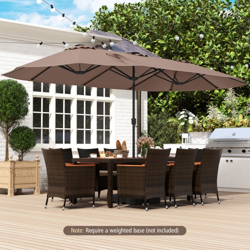 Très grand parasol patio 15,5 pi Costway, lampes solaires LED et 12 nervures robustes Beige/Orange/Brun/Gris/Bleu marine/Rouge
