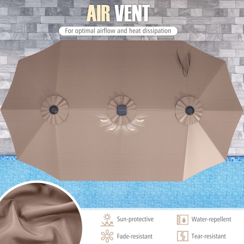 Très grand parasol patio 15,5 pi Costway, lampes solaires LED et 12 nervures robustes Beige/Orange/Brun/Gris/Bleu marine/Rouge