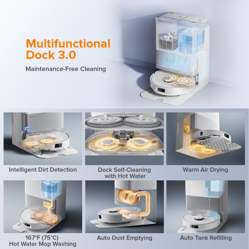 Roborock Qrevo Edge S5A Robot Vacuum and Mop, 17,000Pa, Zero-Tangling, FlexiArm Side Brush, Hot Water Mop Washing & Self-Cleaning, Warm Air Drying,