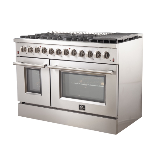 Ensemble de cuisine Forno Premium 2 pièces - Cuisinière biénergie en acier inoxydable Galiano 48&nbsp;po, unités Forno MadPaderno 2-28&nbsp;po de