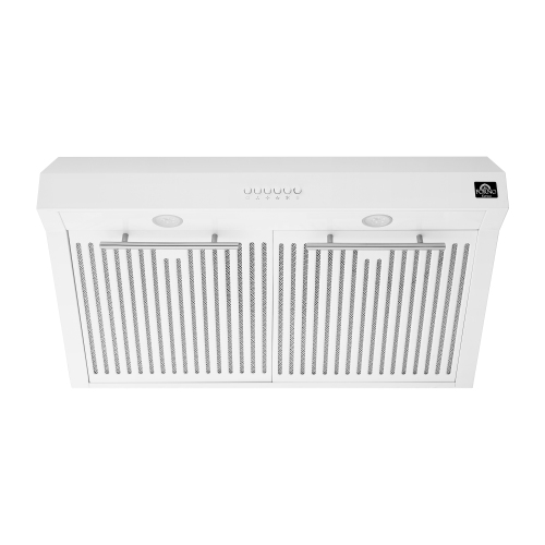 FORNO Premium 4-Piece Kitchen Bundle - Leonardo Espresso 30" White Range, 30" White Range Hood, 31" White Bottom Freezer Refrigerator, 24" White