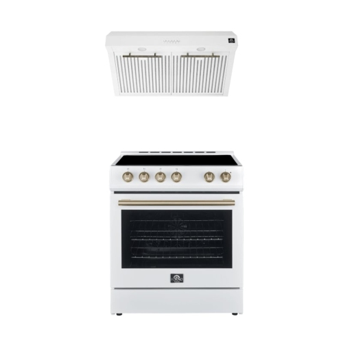 Ensemble de cuisine Forno Premium 2 pièces - Cuisinière blanche Leonardo de 30&nbsp;po, hotte blanche de 30&nbsp;po - FBDL-002-03CA
