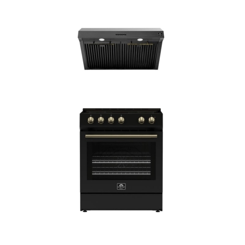 Ensemble de cuisine Forno Premium 2 pièces - Cuisinière noire Leonardo de 30&nbsp;po, hotte noire de 30&nbsp;po - FBDL-002-02CA