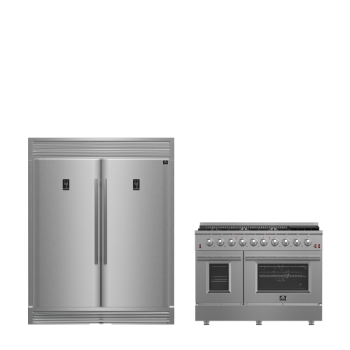 Ensemble de cuisine Forno Premium 2 pièces - Cuisinière au gaz Galiano 48&nbsp;po, réfrigérateur côte à côte 60&nbsp;po - FBDL-005-01CAUS