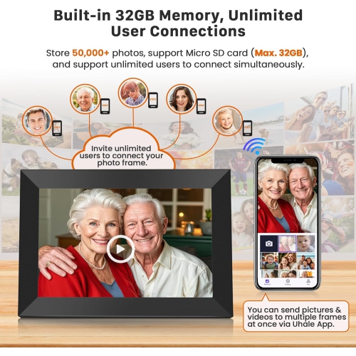 10" WiFi Digital Picture Frame HD IPS Touch Screen,Electronic Smart Photo Frame 32G,Instantly Share Photo/Video via Uhale App