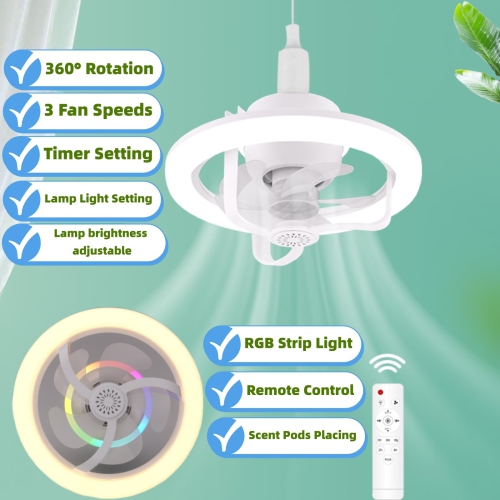 E27 Fan Light Bulb Ceiling Fan with Light Dimmable Remote RGB Ceiling Lights