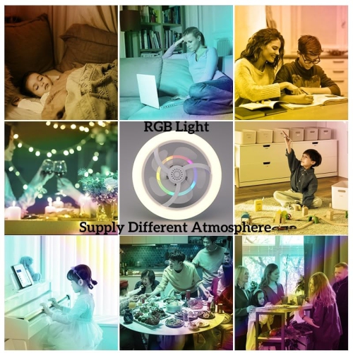 E27 Fan Light Bulb Ceiling Fan with Light Dimmable Remote RGB Ceiling Lights