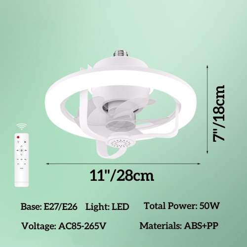 E27 Fan Light Bulb Ceiling Fan with Light Dimmable Remote RGB Ceiling Lights