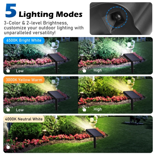 4 Packs Solar Lights Outdoor, 5 Working Modes Solar Powered Spotlights for Yard, Waterproof Outside Solar Landscape Lights