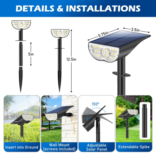4 Packs Solar Lights Outdoor, 5 Working Modes Solar Powered Spotlights for Yard, Waterproof Outside Solar Landscape Lights