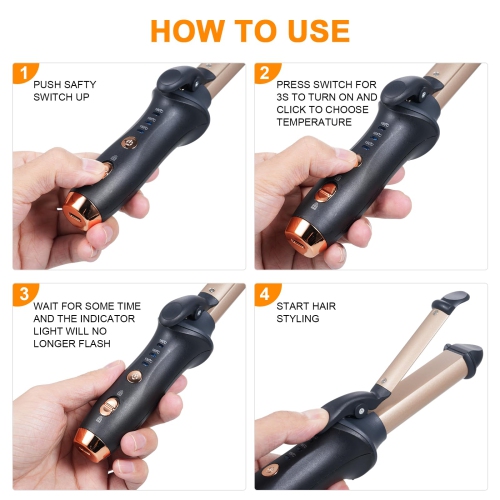 Cordless Curling Iron Mini Curling Flat Iron Hair Straightener Curler Rechargeable Wireless Hair Curling Iron-Gold
