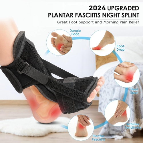 Plantar Fasciitis Night Splint Foot Brace with Foam Pad Ankle Brace for Achilles Tendonitis Relief Foot Drop Heel Arch Pain