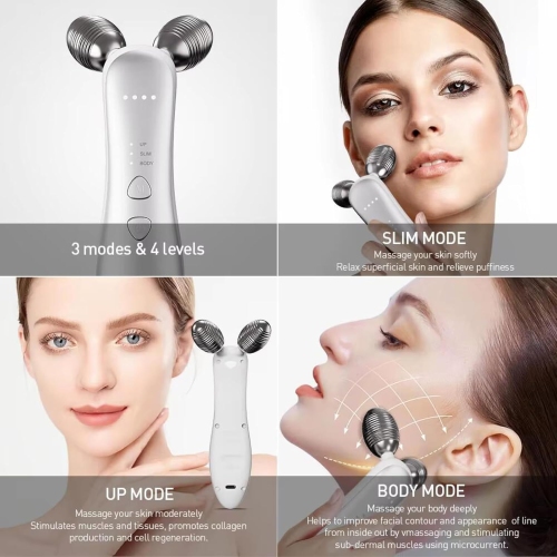 Electric EMS Microcurrent Beauty Introducer Facial Firming Lifting Roller Double Ball V Face Slimming Massager