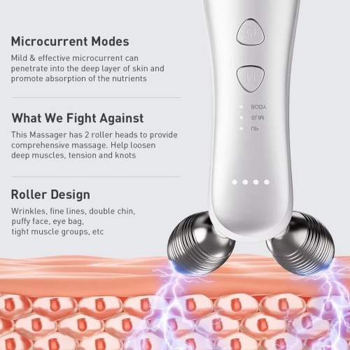 Electric EMS Microcurrent Beauty Introducer Facial Firming Lifting Roller Double Ball V Face Slimming Massager