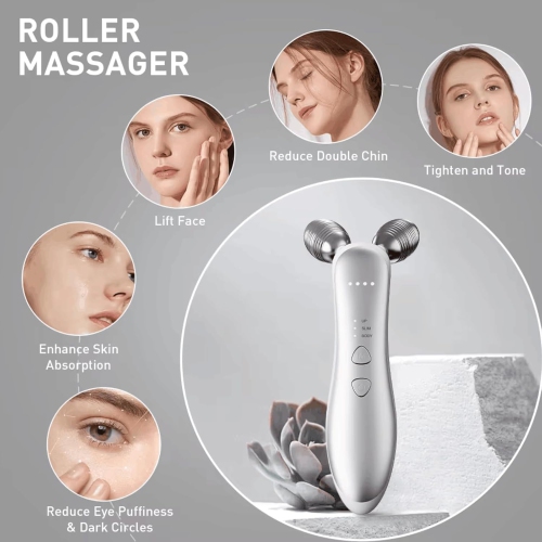 Electric EMS Microcurrent Beauty Introducer Facial Firming Lifting Roller Double Ball V Face Slimming Massager