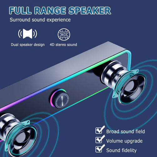 Wired PC Speakers USB Powered RGB Stereo Desktop Speaker for Laptop