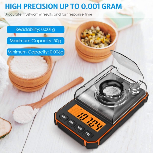 Digital Milligram Scale, 50g Portable Mini Scale, 0.001g Precise Graduation, Professional Pocket Scale with 50g Calibration Weights Tweezers