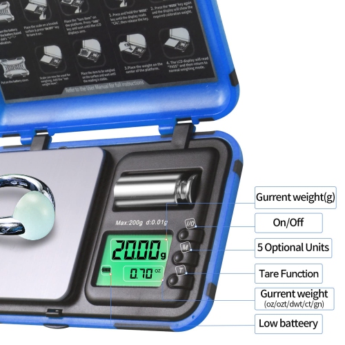 Scale Dual Unit and HD Display LCD Digital Pocket Scale,200g x 0.01g Gram Scale Digital Mini Scale