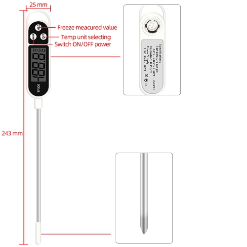 2 pcs Digital Instant Read Meat Thermometer, Kitchen Cooking Food Candy Thermometer for Oil Deep Fry BBQ Grill Smoker Thermometer