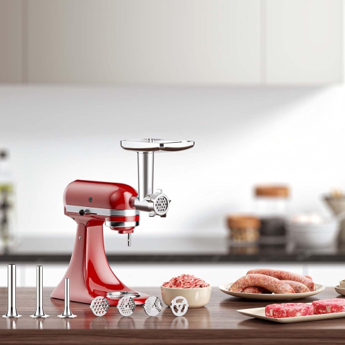 Broyeur à viande en métal pour batteur sur socle KitchenAid, poussoir à saucisses , avec presse à hamburger