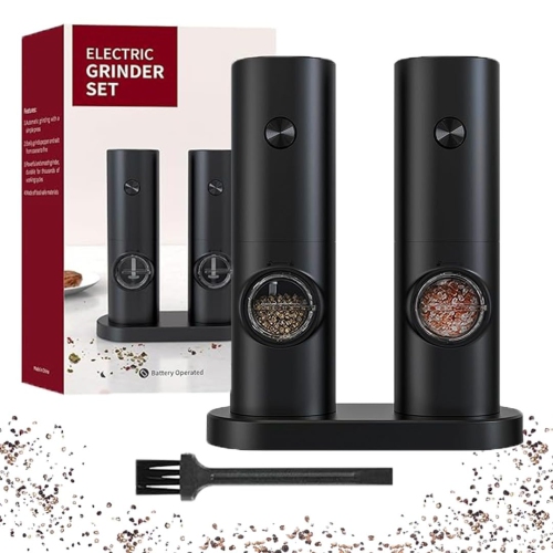 Electric Salt and Pepper Grinder Set of 2 Automatic Salt Pepper Mill Grinder with Adjustable Coarseness Battery Powered Spice Shakers