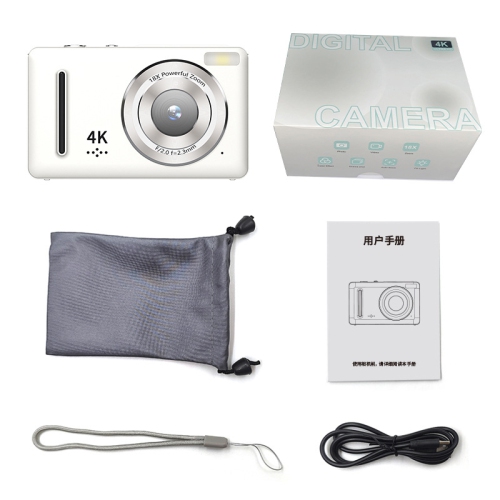 GREEN SCENIC  Fc002 4K Photography Digital Camera, 18X Zoom Vlogging Camera With 2.4" HD Display, Compact Travel Camera - + 64G Camera Card In White
