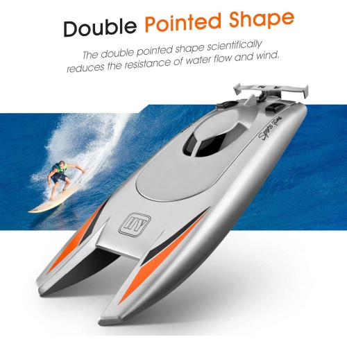 Bateau télécommandé pour enfants et adultes, 25&nbsp;km/H haute vitesse ​​Bateau de course, bateau téléguidé à 2 canaux 2,4 GHz avec deux moteurs