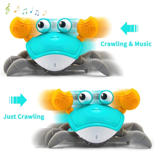 Crawling little crab toy with music control, tummy time, interactive walking dancing toy, fun birthday gift entertainment for boys girls pets dogs