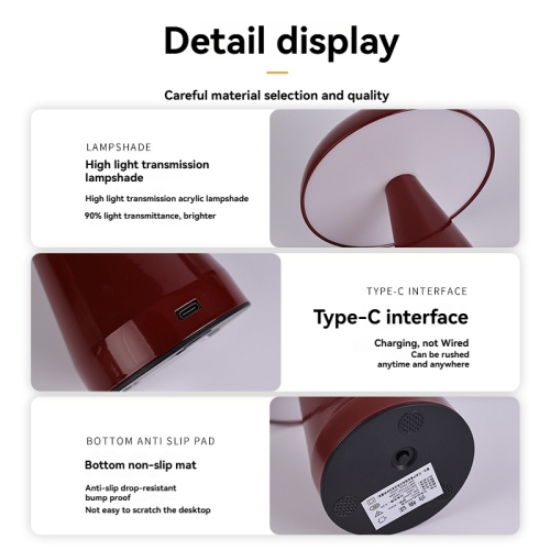 Wine red desk lamp - warm light/white light/neutral light, touch switch, stepless brightness adjustment, portable, non-slip base, perfect for home
