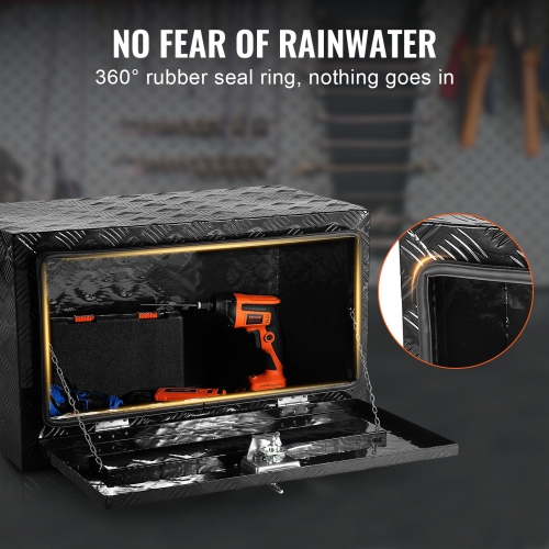 VEVOR 30" x 14" x 16" Underbody Truck Box, Pickup Storage Box, Heavy Duty Aluminum Diamond Plate Tool Box with Lock and Keys, Waterproof Trailer