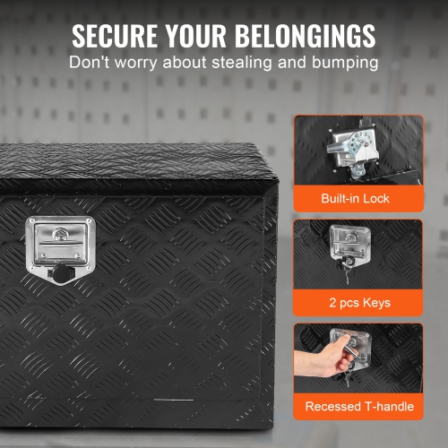 VEVOR 30" x 14" x 16" Underbody Truck Box, Pickup Storage Box, Heavy Duty Aluminum Diamond Plate Tool Box with Lock and Keys, Waterproof Trailer