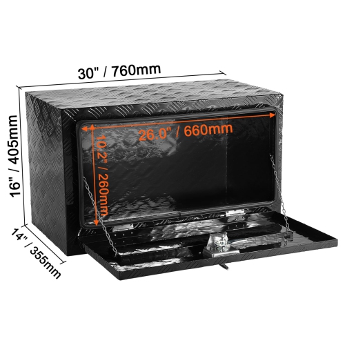 VEVOR 30" x 14" x 16" Underbody Truck Box, Pickup Storage Box, Heavy Duty Aluminum Diamond Plate Tool Box with Lock and Keys, Waterproof Trailer