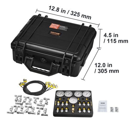 VEVOR Hydraulic Pressure Test Kit, 10/100/250/400/600bar, 5 Gauges 13 Couplings 14 Tee Connectors 5 Test Hoses, Excavator Hydraulic Test Gauge Set