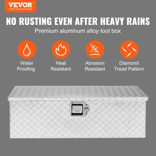 VEVOR 30"x13"x9.6" Heavy Duty Aluminum Truck Bed Tool Box, Diamond Plate Tool Box with Side Handle and Lock Keys, Storage Tool Box Chest Box