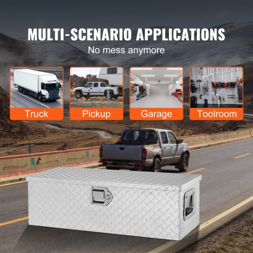 VEVOR 30"x13"x9.6" Heavy Duty Aluminum Truck Bed Tool Box, Diamond Plate Tool Box with Side Handle and Lock Keys, Storage Tool Box Chest Box
