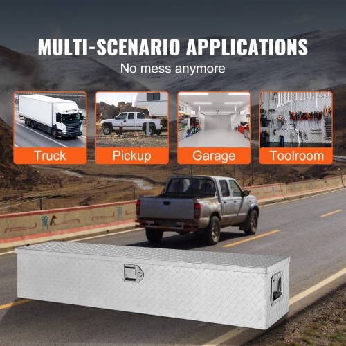 VEVOR 48"x15"x15" Heavy Duty Aluminum Truck Bed Tool Box, Diamond Plate Tool Box with Side Handle and Lock Keys, Storage Tool Box Chest Box Organizer