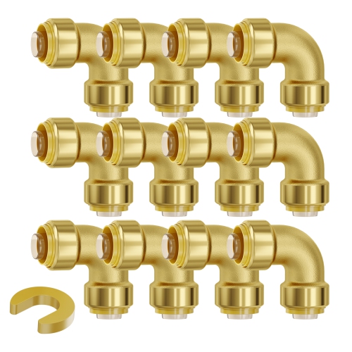 VEVOR 1/2" Pipe Fittings, 12PCS Brass Pipe Fittings, Elbow Push-Fit Pipe Connector Brass Air Fittings, Heavy Duty Plumbing Fittings Adapter for