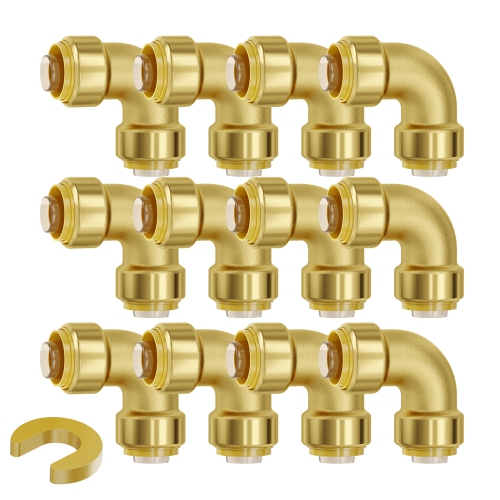 VEVOR 1/2" Pipe Fittings, 12PCS Brass Pipe Fittings, Elbow Push-Fit Pipe Connector Brass Air Fittings, Heavy Duty Plumbing Fittings Adapter for