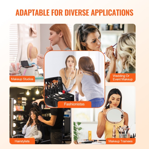 VEVOR 3 Tiers Makeup Train Case Large Storage, Convenient Carry With Handle, Strap, Professional Waterproof Oxford Makeup Storage Organizer Box,