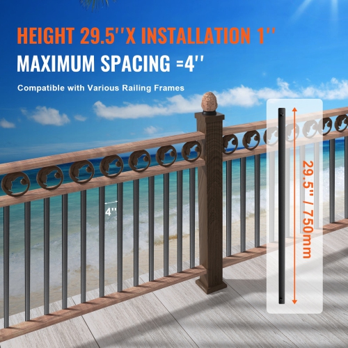 VEVOR 29.5'' x 1'' Staircase Metal Balusters, Flat Aluminum Alloy Banister Spindles, 51 Pack Deck Baluster with Screws, Hollow Deck Railing Satin
