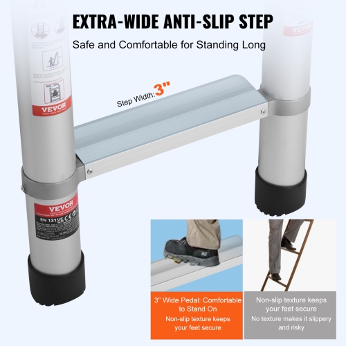 VEVOR – Échelle d'extension légère en aluminium de 16,5PI, échelle escamotable à boutons multiples, capacité de 419 LB avec pieds antidérapants,