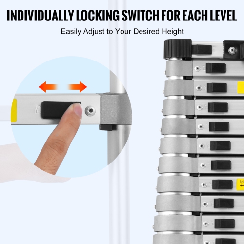 VEVOR – Échelle d'extension légère en aluminium de 16,5PI, échelle escamotable à boutons multiples, capacité de 419 LB avec pieds antidérapants,