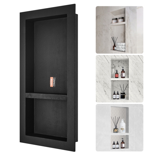 VEVOR  16" X 32" Shower Niche Ready for Tile, Double Shelf Organizer, Square Corners Wall-Inserted Niche Recessed, Sealed Protection Soap Storage