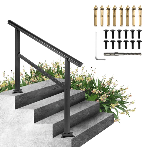 VEVOR 47.6 X 35.2 Inch Outdoor Handrail Outdoor Stair Railing Adjustable from 0 to 30 Degrees Handrail for Stairs Outdoor Aluminum Black Stair