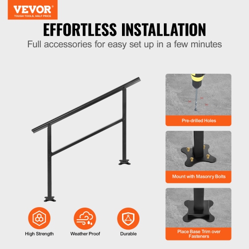 VEVOR 47.6 X 35.2 Inch Outdoor Handrail Outdoor Stair Railing Adjustable from 0 to 30 Degrees Handrail for Stairs Outdoor Aluminum Black Stair