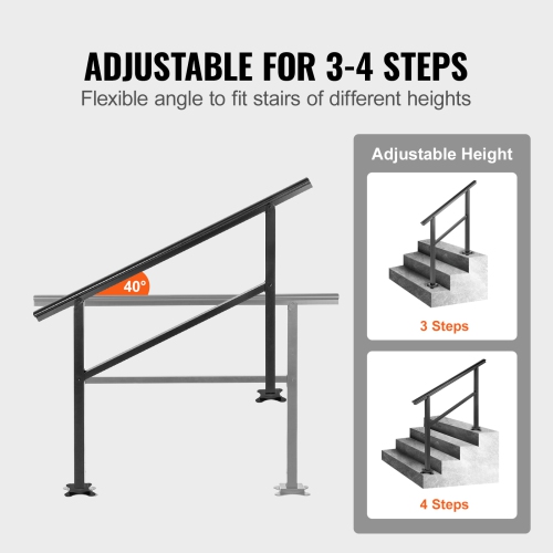 VEVOR 47.6 X 35.2 Inch Outdoor Handrail Outdoor Stair Railing Adjustable from 0 to 30 Degrees Handrail for Stairs Outdoor Aluminum Black Stair
