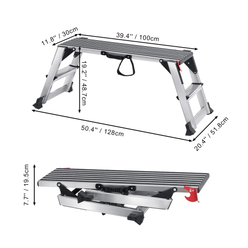 Plateforme de travail pliante VEVOR 660&nbsp;lb, échelle en aluminium à cloison sèche, établi robuste avec pieds antidérapants, idéal pour laver les