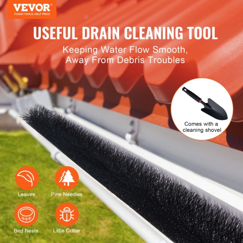 VEVOR 80 Feet Total Length 4.33 inch Diameter Gutter Cleaning Tools, Ground-Level Gutter Brush Leaf Guard for 5 Inch Gutters, Easily Clear roof