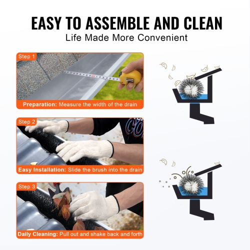 VEVOR 80 Feet Total Length 4.33 inch Diameter Gutter Cleaning Tools, Ground-Level Gutter Brush Leaf Guard for 5 Inch Gutters, Easily Clear roof